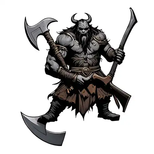 Demon Viking Holding Rifle And Axe