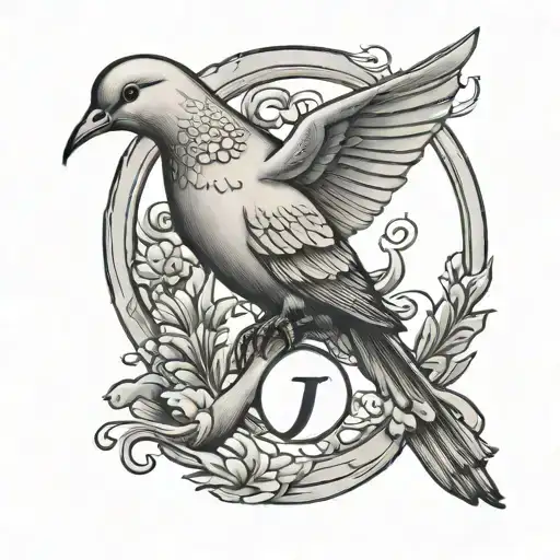 Letter J And A Dove And A Moon