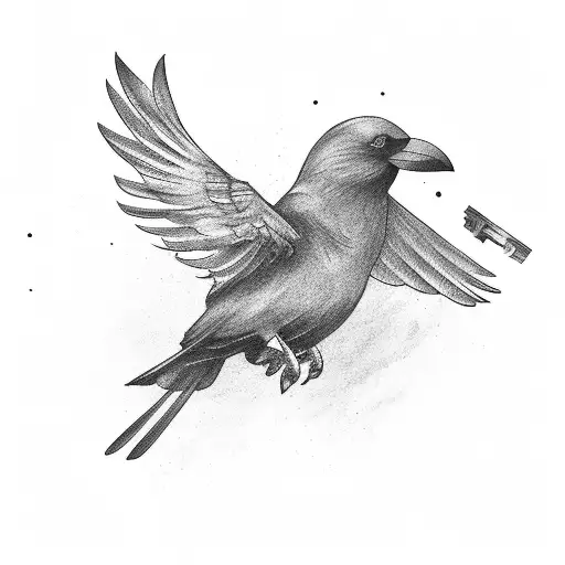 A Flying Crow Carrying A Bundle Of Keys In Its Beak
