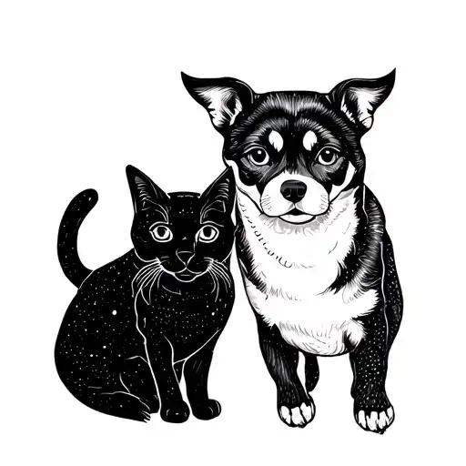 Minimalist Tattoo Of A Dog And Cat Silhouette