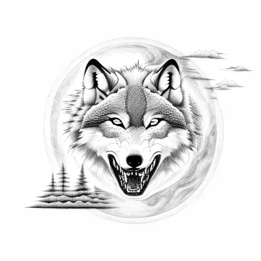 Yin Yang Wolf Surrounded By A Mystical Forest