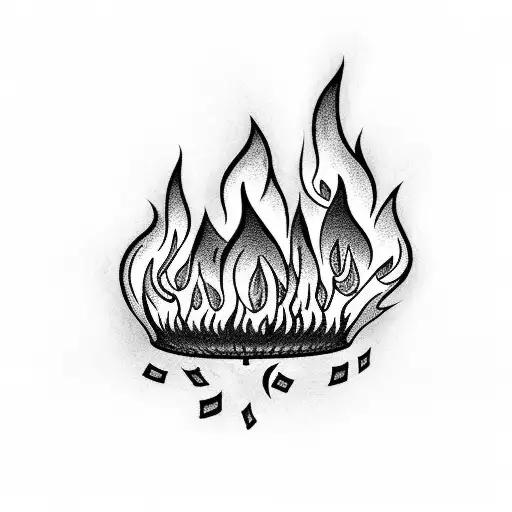 A Bonfire With Musical Instruments And Sheet Music Floating In The Flames