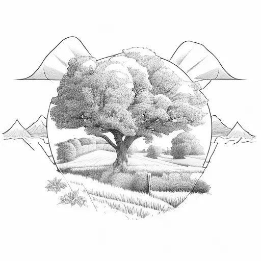 A Serene Countryside Scene With A Field Of Crops And A Beautiful Sunset