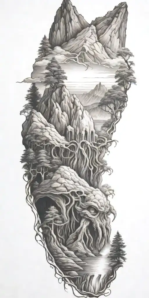 Cthulhu And Mountain And Trees