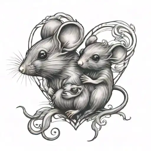 Mama Mouse And Baby Mouse Heart Shaped Black