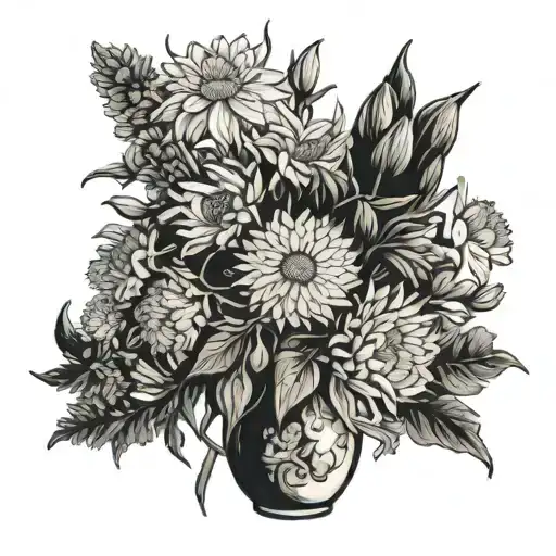 Bouquet Chrysanthemums Daffodils Daisies Vase Van Gogh Fine Line