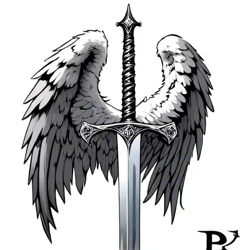 Angel Wings With A Sword And R Under Wings Made