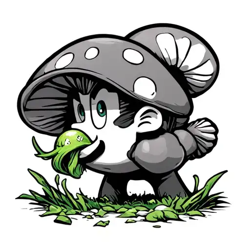 Cardinal Eating Green Super Mario Extra Life Mushroom