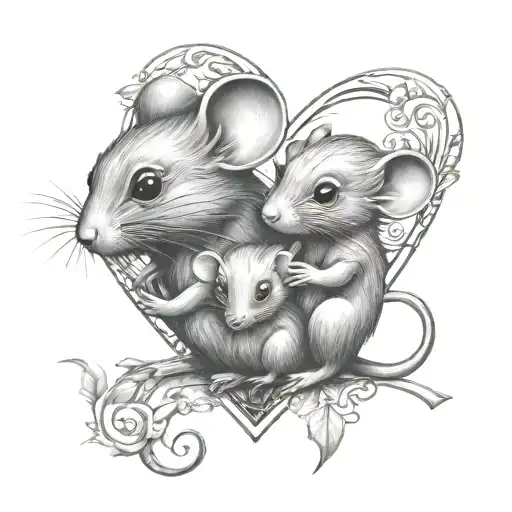 Mama Mouse And Baby Mouse Heart Shaped Black