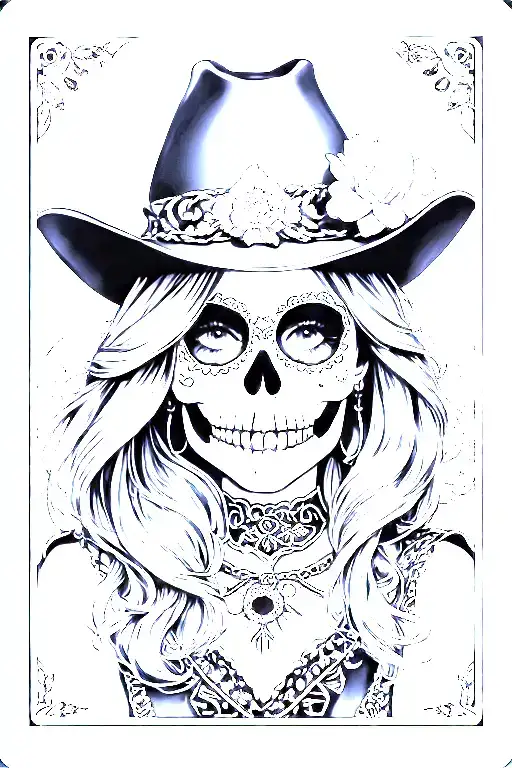 Sugar Skull Cowgirl Tarot Card Design Featuring A Pretty Girl