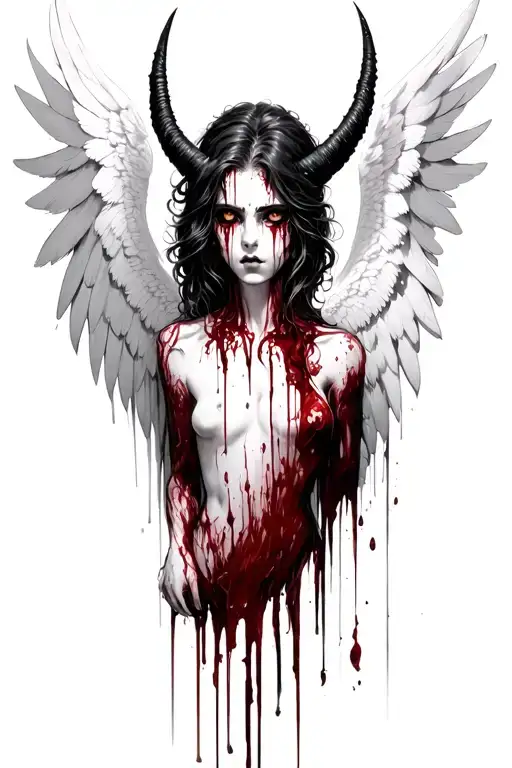 Angel Half Demon Bleeding From Its Eyes