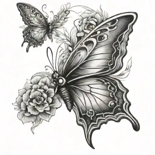 A Butterfly With Half Angel Wings Fine Line
