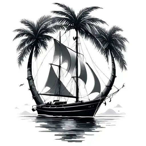 Sail Boat Palm Tree Branches