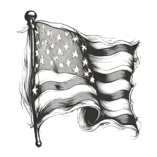 American Flag Faded Black And White