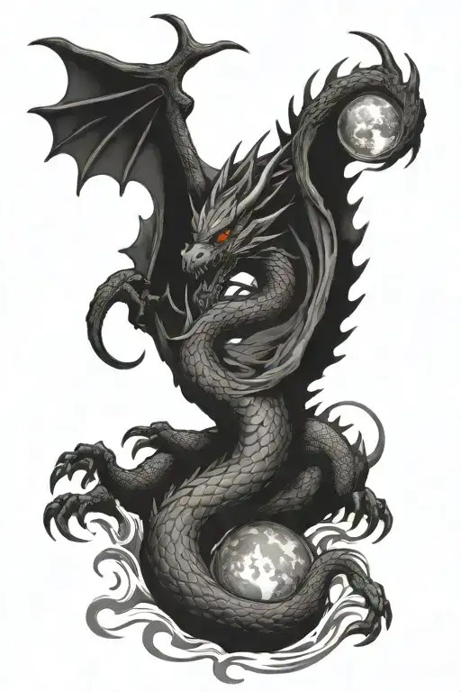 Dragon And Moon Surrounded
