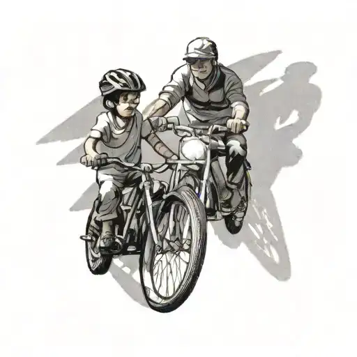 A Shadow Of 2 Children And One Father Whit A Bike