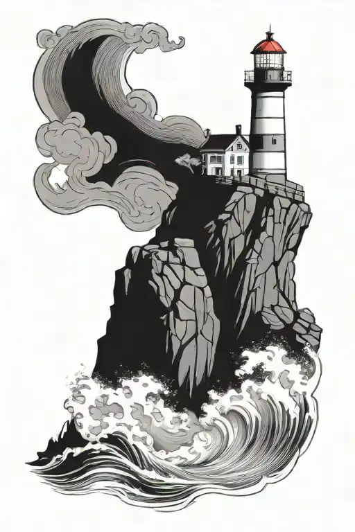 Lighthouse On A Cliff With Waves Hitting The Rocks