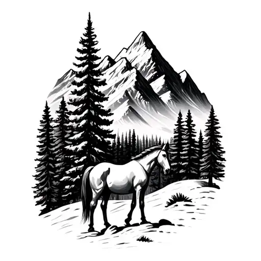 Swiss Alps With Horse At Bottom Near Trees