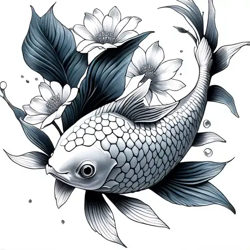 Koi Fish With Flowers