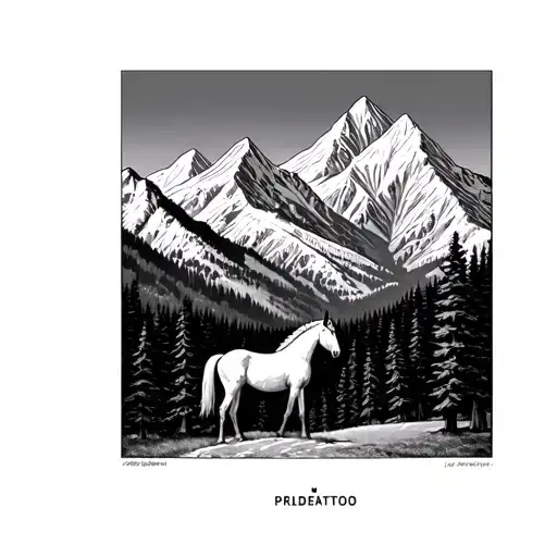 Swiss Alps With Subtle Horse At Bottom Near Trees