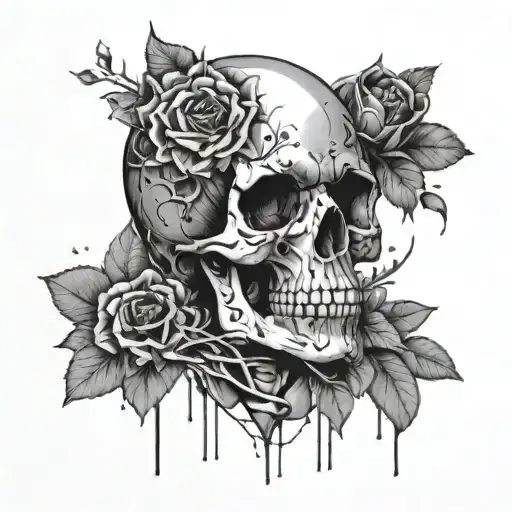 Trash Polka Skull & Flower Tattoo Blackink Ai