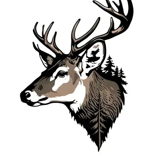 Buck Deer Head With Trees