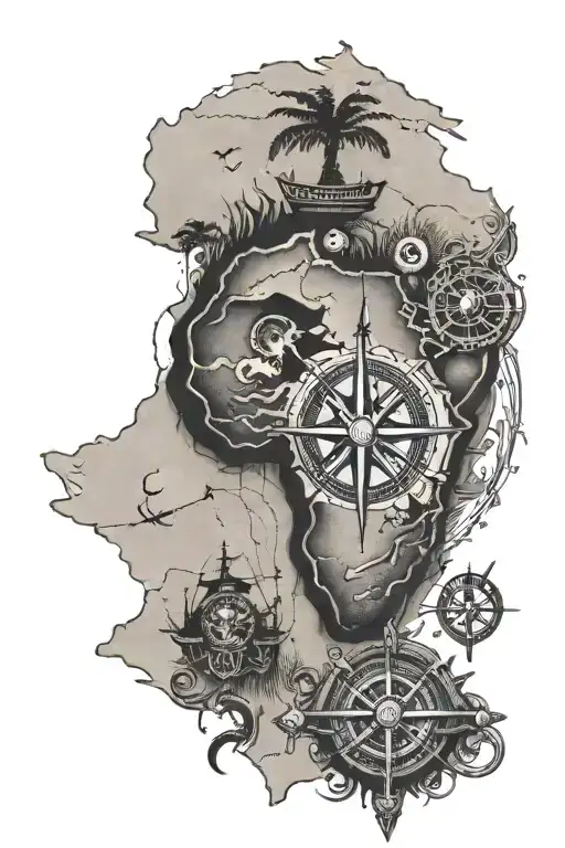 African Continent With Pirate Compass