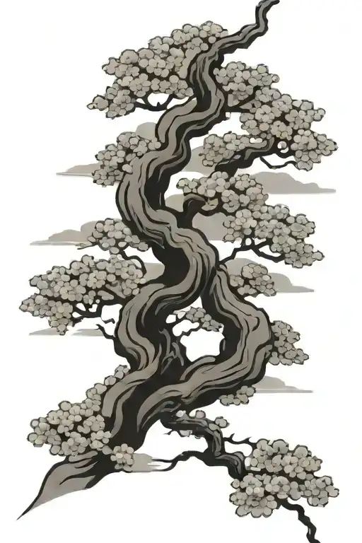 Japanese Traditional Cherry Blossom Tree And Japanese Clouds