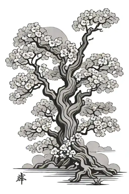 Japanese Traditional Cherry Blossom Tree And Japanese Clouds