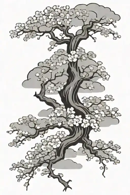 Japanese Cherry Blossom Tree And Japanese Clouds