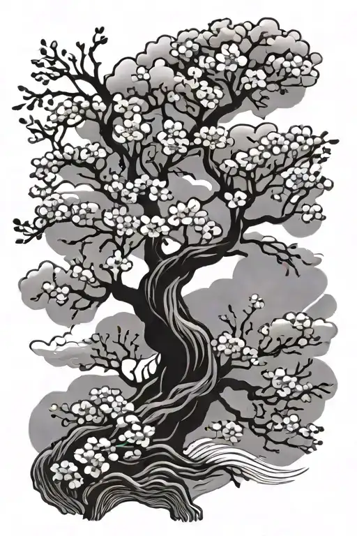 Japanese Cherry Blossom Tree And Japanese Clouds