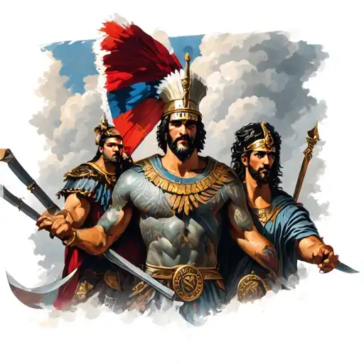 Greek And Roman War With Stormy Background With Color Chest