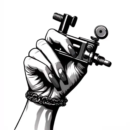 Female Hand With Long Nails Holding A Tattoo Machine