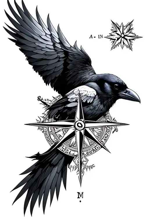 Raven And A Nordic Compass Rose Intertwined