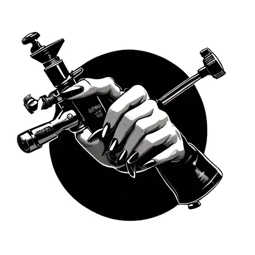 Outline Of Female Hand With Long Nails Holding A Tattoo Machine