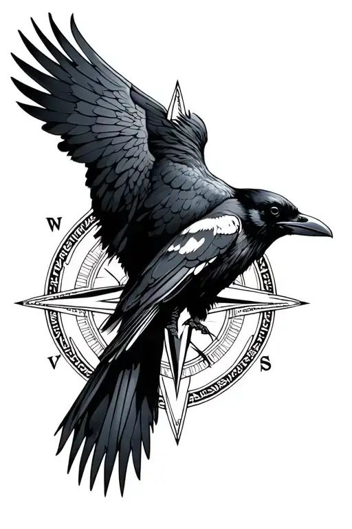 Raven And A Nordic Compass Rose Intertwined