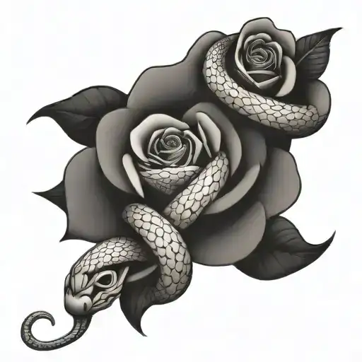 Snake Wrapping A Rose Intertwined