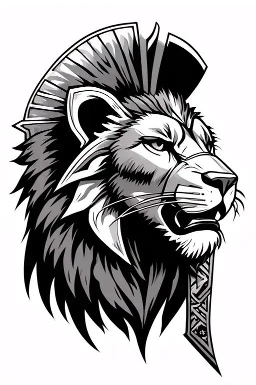 Spartan Head Coliseum Lion Full Arm Sleeve Tattoo Design