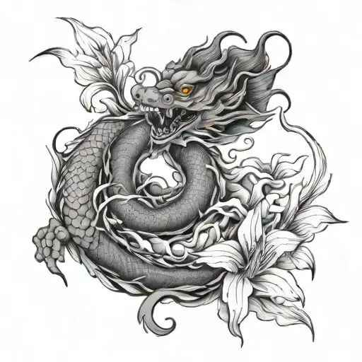 Japanese Dragon With Lilies