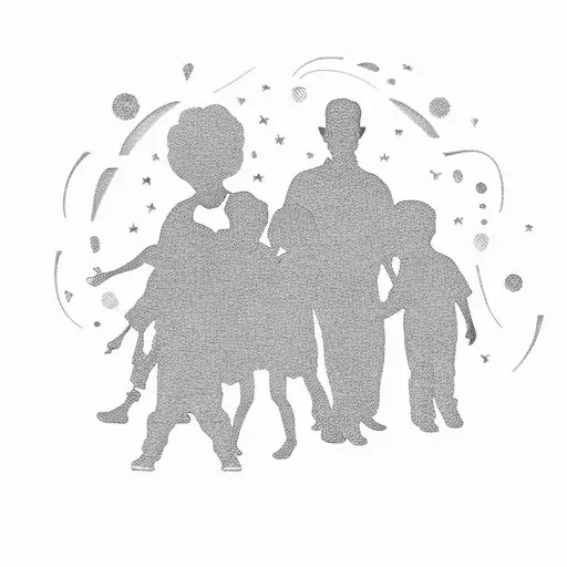 Silhouette Of Four Grandparents With Little Grandson In The Center