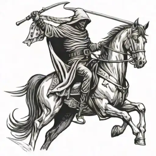 Grim Reaper Riding Horse While Holding Rifle