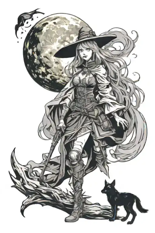 Ranni The Witch From Elden Ring With The Raya Lucaria Academy In The Background With Moon