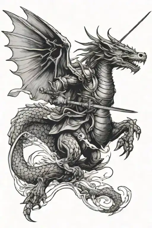 Samurai Fighting Winged Dragon