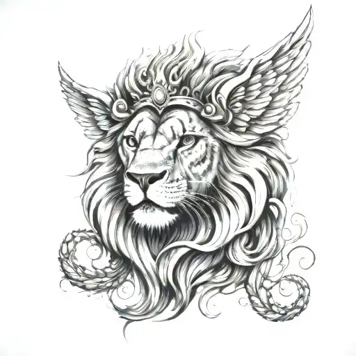Lion Face With Angel And 888 With Wings Spread Wide