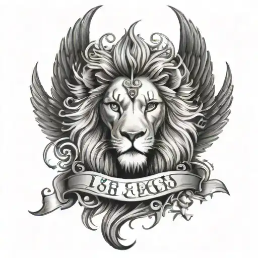 Lion Face With Angel And 888 Number With Wings Spread Wide