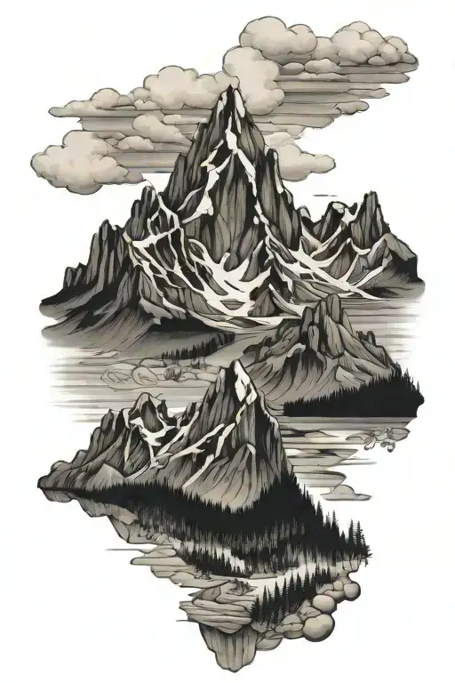 Three Sisters Mountains Black And Grey