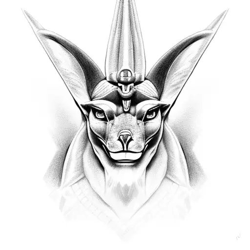 Anubis God Big And Powerful Mysterious Black And White Drawing