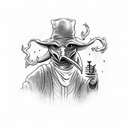Plague Doctor With Lantern And Smoke Coming Out Filling The Background