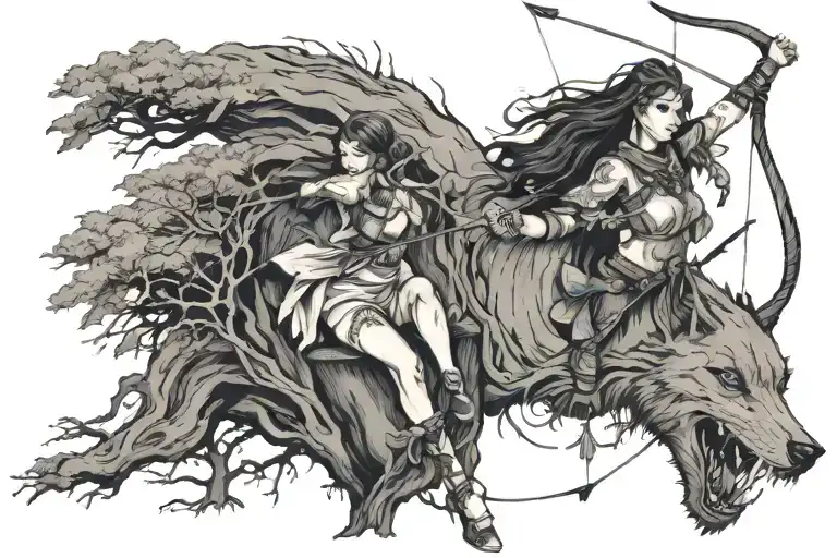 Eleven Archer Shooting Arrow Old Tree History Books Half Wolf Half Women