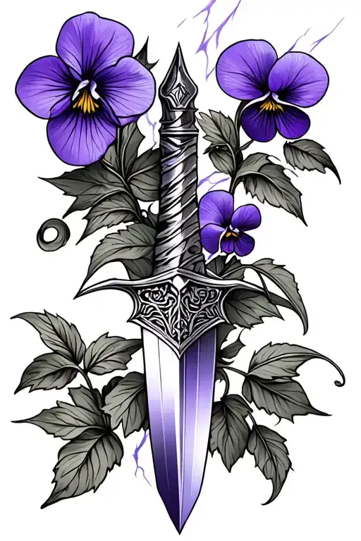 Dagger With Violets And Shadows And Lightening Strikes